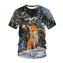夏季跨境T恤新款潮流可爱狐狸3D动物印花男士休闲运动短袖衬衫