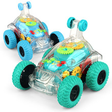 跨境透明齿轮电动特技翻斗车旋转360°翻滚车带灯光儿童玩具批发