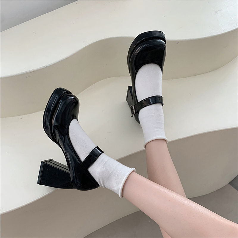 French Style Vintage Mary Jane Shoes Spring and Autumn New Short Music Elegant Wedding Shoes Thick Heel Black Super High Heels Pumps Women