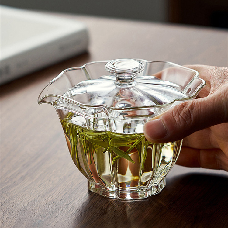 玻璃盖碗家用泡茶杯透明手抓壶功夫茶具大号分茶器带过滤孔泡茶碗
