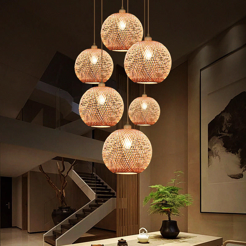 东南亚风格竹编吊灯茶室禅意灯新中式民宿田园灯包间茶楼竹艺灯具
