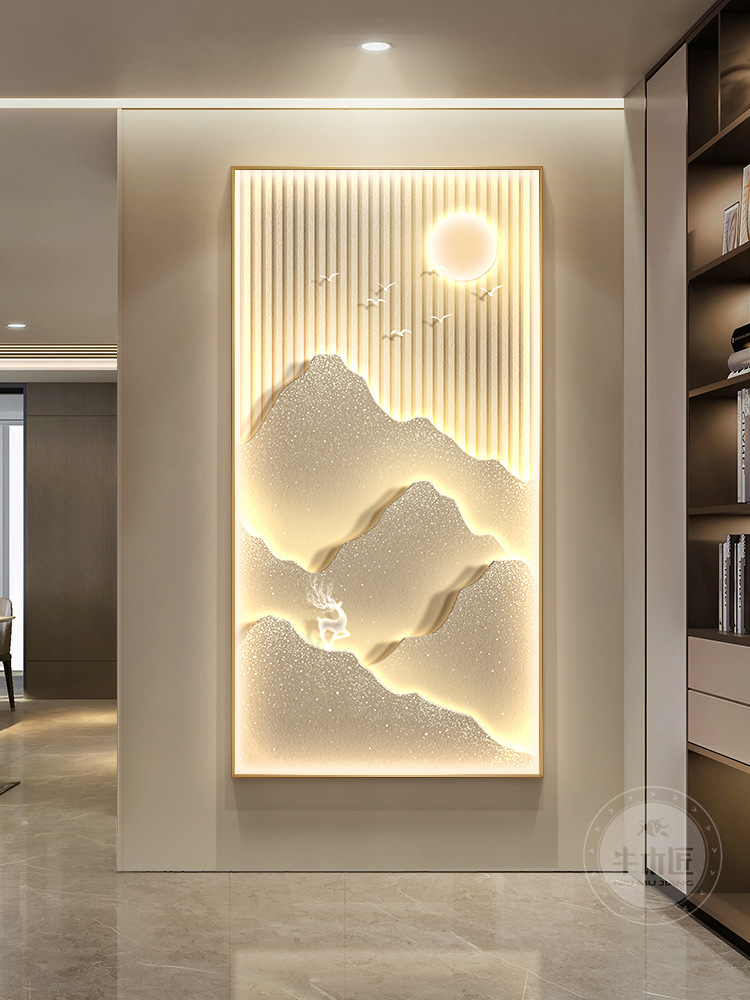入户玄关装饰画流水生财山水画走廊过道挂画现代轻奢感壁批发