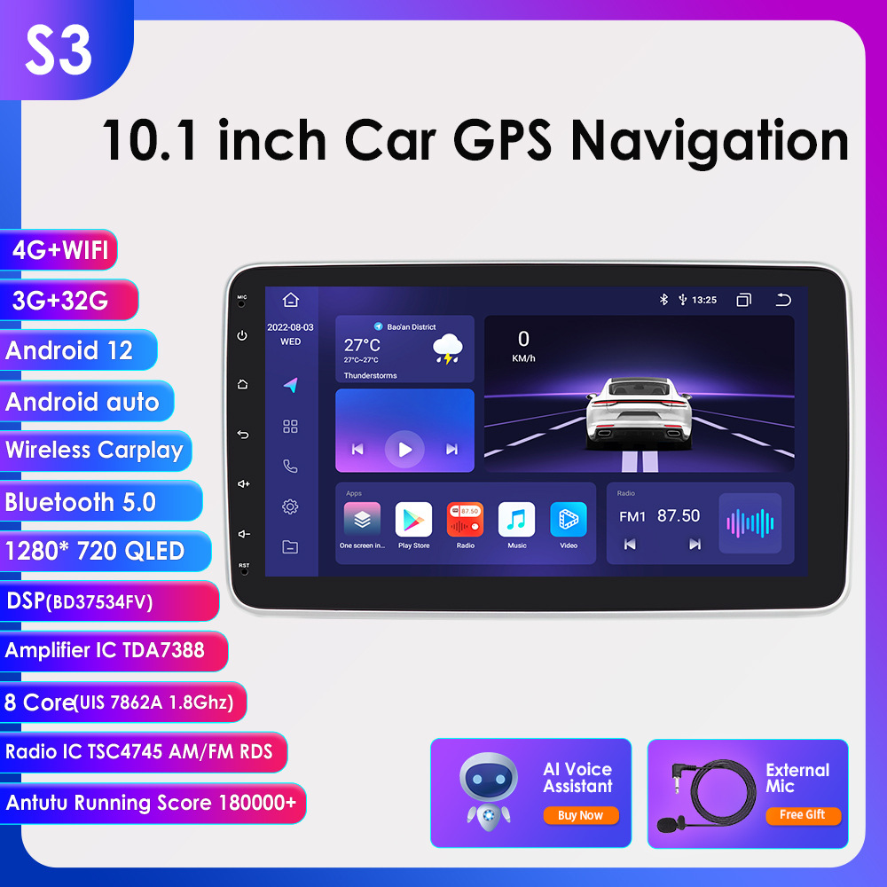 Cross-Border 10-Inch Large Screen Single Spindle Shaking Head Android a Universal Machine Car Navigator Reversing Image All-in-One Machine 3+32G