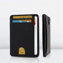 跨境新款简约轻薄款疯马皮信用卡套多卡位RFID防盗刷巧小真皮卡包