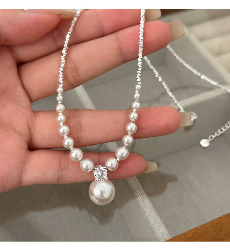 Small Pieces of Silver S925 Sterling Silver Shijia Pearl Necklace Women's All-Match Clavicle Chain High-Grade Gradient Necklace Jewelry Wholesale