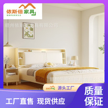 奶油风白色实木床简约现代1.5米家用主卧1.8m单双人带灯储物婚床