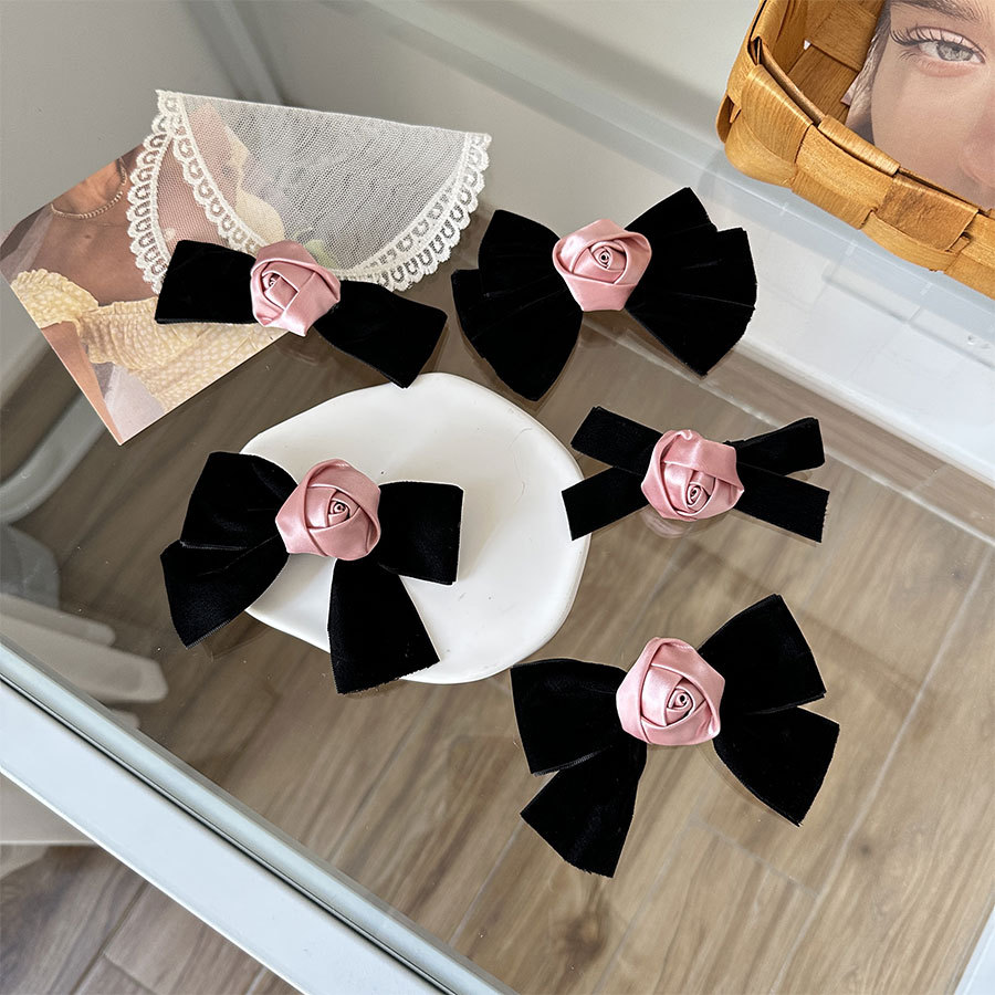 French Style Retro Rose Velvet Bow Elegant Hairpin Light Luxury Ponytail Hair Rope Hair Accessories Internet Celebrity Clip