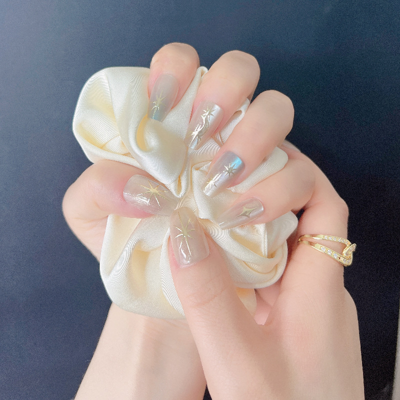 新款鎏金工艺猫眼穿戴甲成品美甲贴片小红书同款指甲片一件代发