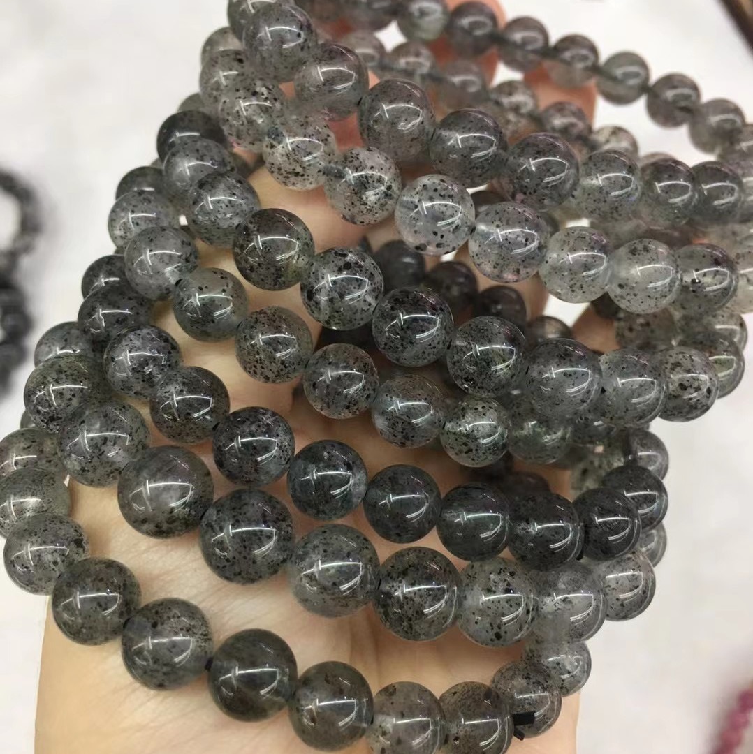 黑草莓圆珠手链 晶体通透黑云母点清晰 黑草莓单圈手串 厂家批发
