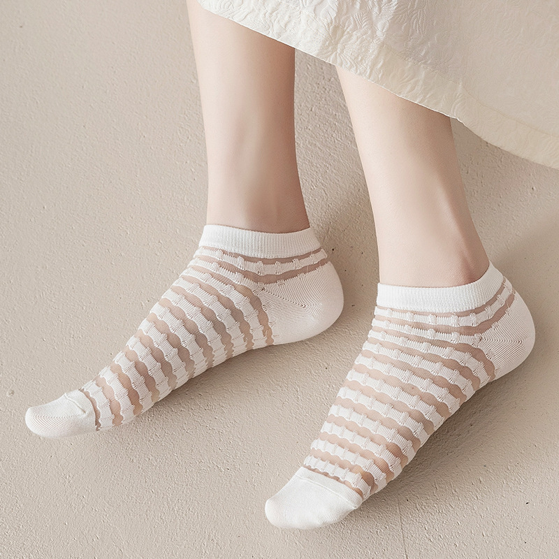春夏季ins潮水晶丝短袜子女浅口船袜薄款白色日系学院