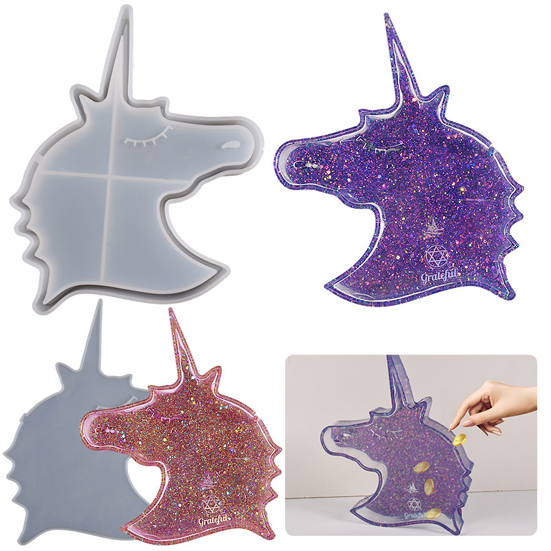 DIY Crystal Glue Resin Unicorn Coin Bank Storage Box Ornament Storage Tank Silicone Mold