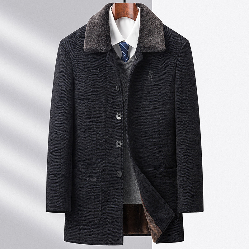 中青年男士春秋新款雪尼尔中长毛领毛里长袖大衣修身帅气-阿里巴巴