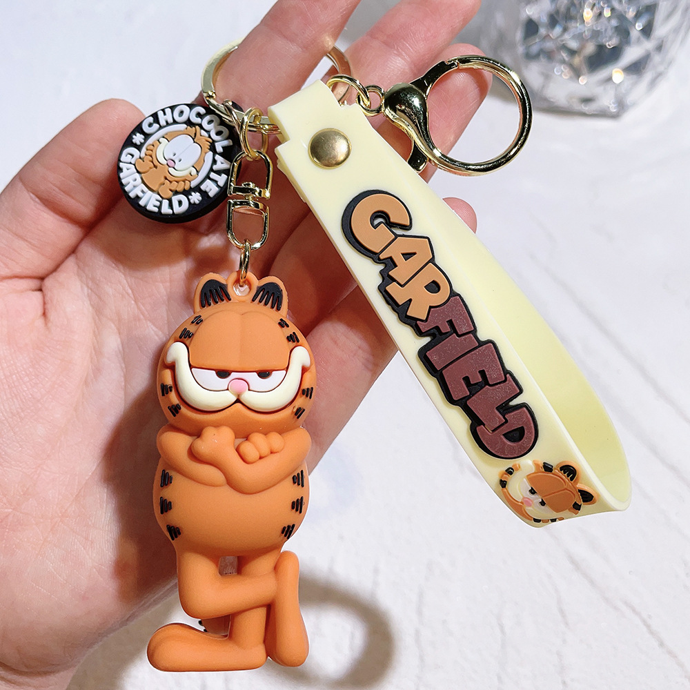 Garfield Orange Funny Cat Cartoon Key Pendants Soft Glue Anime Car Key Chain Ornaments