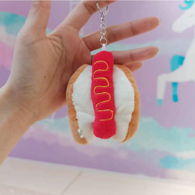 Creative Plush Hamburger Fries Keychain Handbag Pendant Doll Gift Crane Machine Doll Plush Toys Wholesale