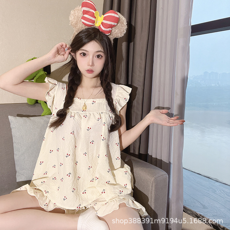 2023 Japanese Style New Summer Pajamas Female Sling Girl Student Fresh Princess Style Summer Home Wear Suit