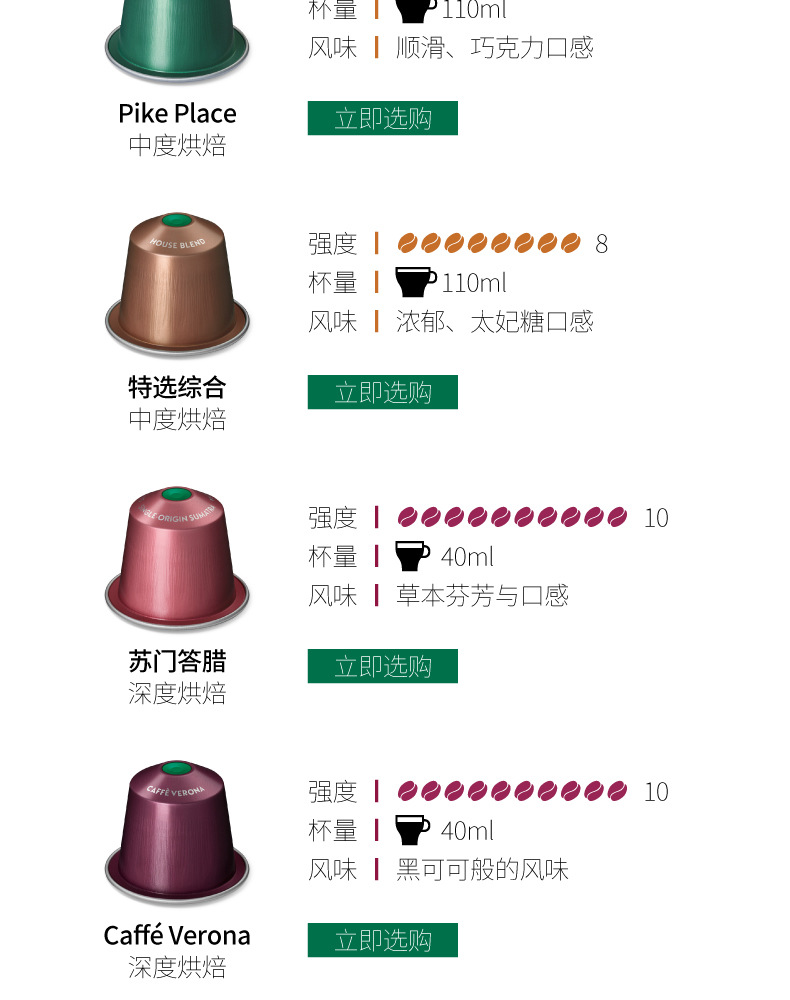 瑞士原装进口starbucks胶囊咖啡雀巢咖啡机专用纯黑咖啡