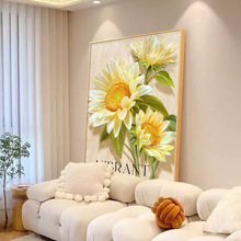 现代简约客厅大幅落地装饰画奶油风玄关挂画向日葵沙发背景墙壁画