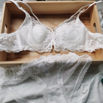 新款法式蕾丝刺绣内衣女胸罩水晶杯大胸显小软钢圈性感文胸套装