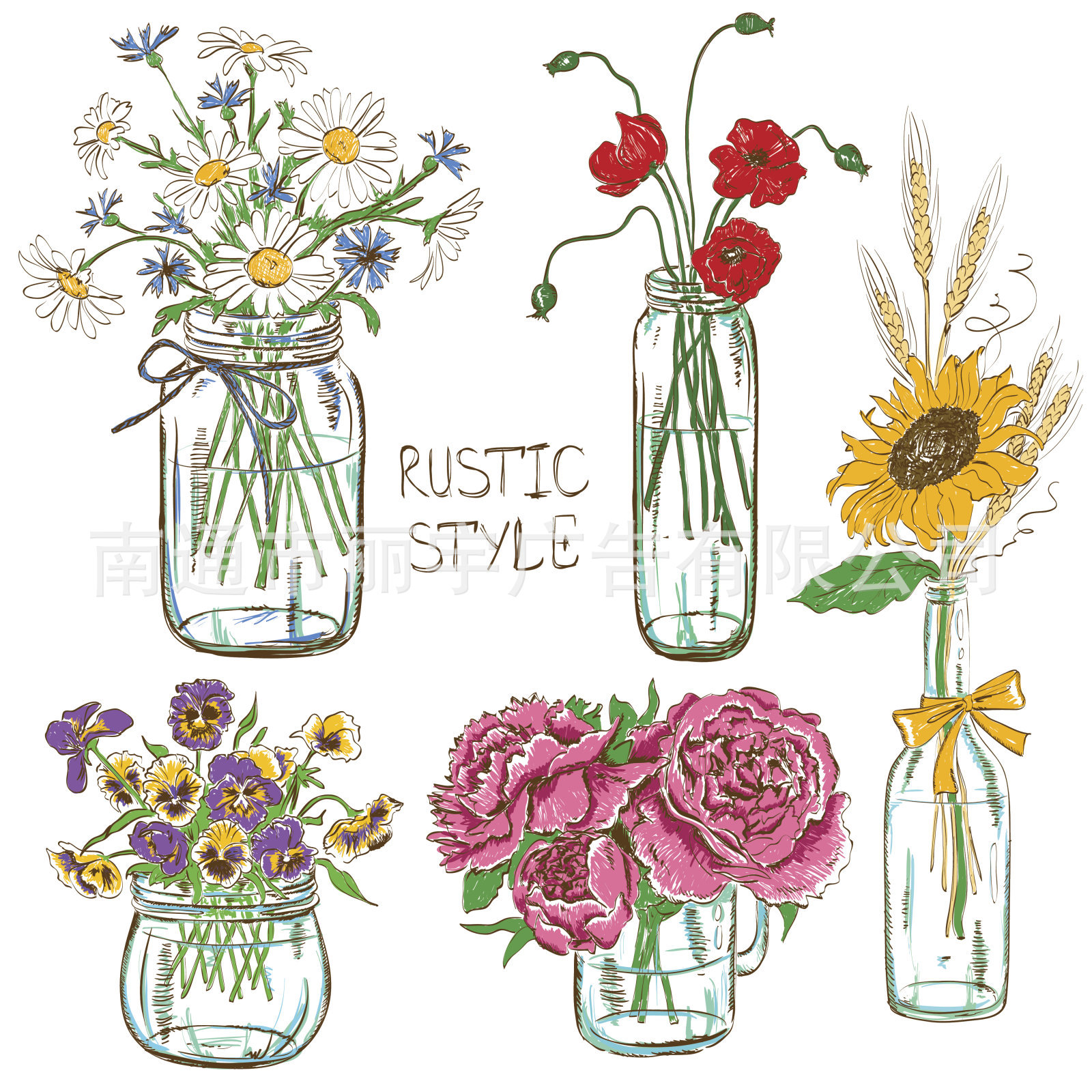 花瓶装花 rustic 麦穗 植物图案自粘可移除pvc墙贴画 贴纸xd1536