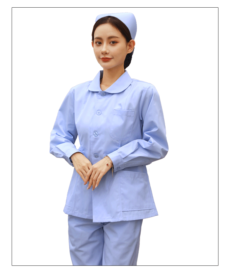 护士服蓝色长袖女短袖两件套圆领冬装分体套装厚款短款护工工作服
