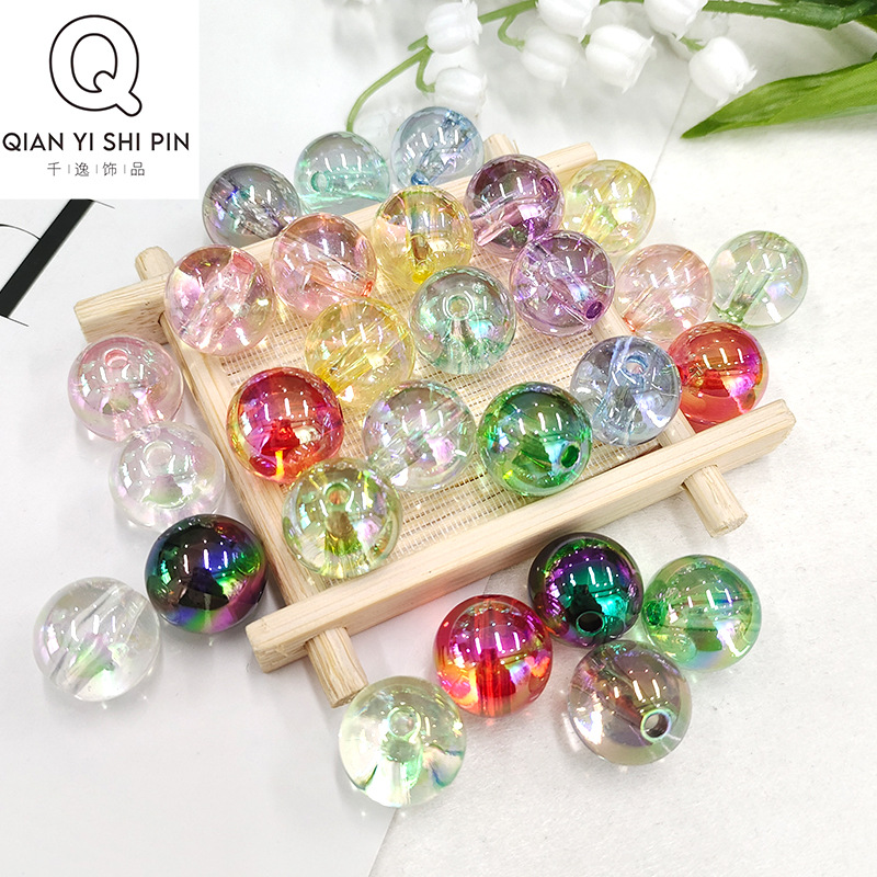 Acrylic through Hole round Beads 16mm Straight Hole Transparent UV Plating Beads DIY Ornament Material Beaded Loose Beads Wholesale 