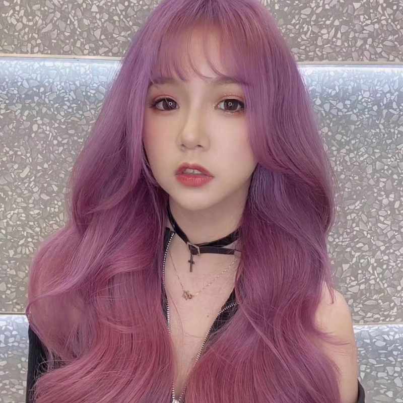 女团同款发色薄藤紫假发女长卷发大波浪高温丝化纤头套女一件代发