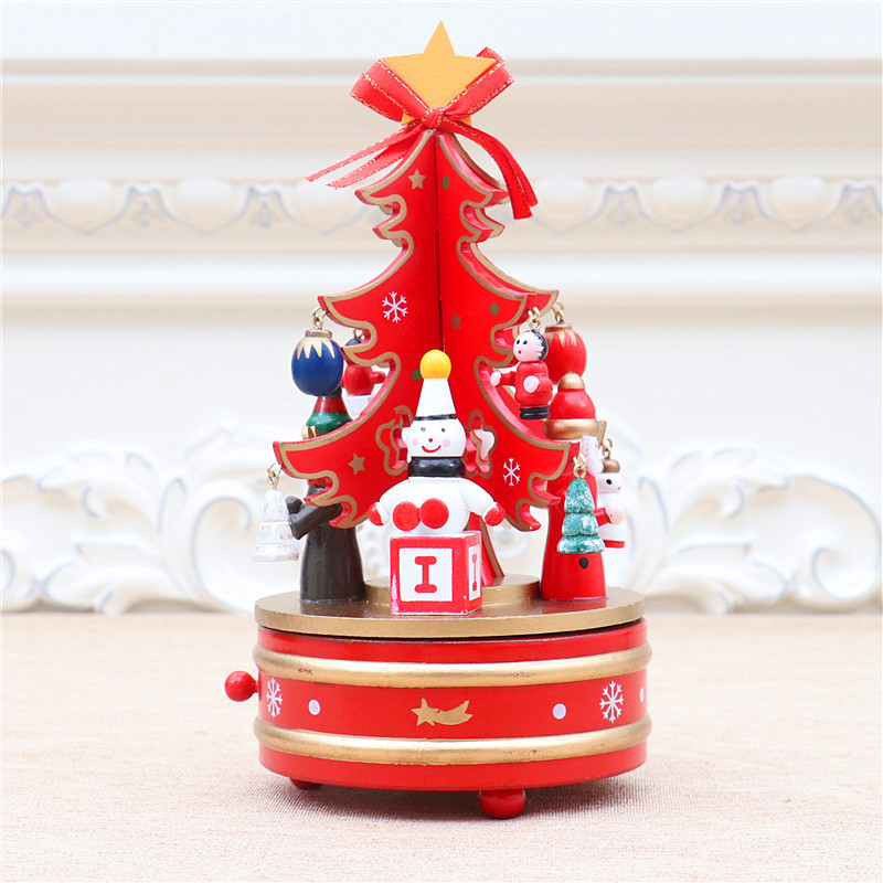 Christmas High-End Wooden Rotating Music Box Music Box Christmas Decorations Children's Gifts Christmas Desktop Ornaments