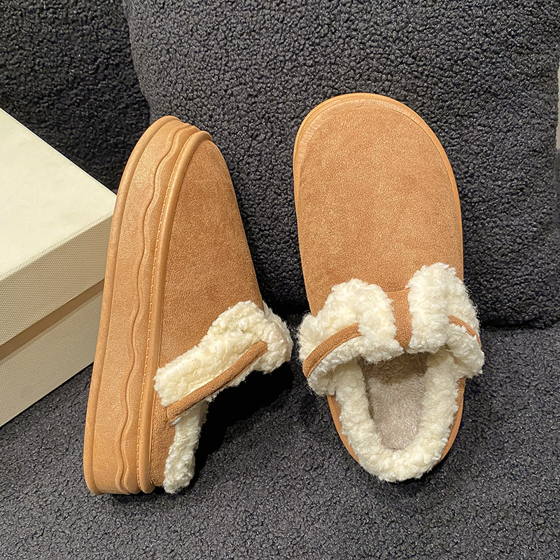 Closed Toe Cotton Slippers Women's Autumn and Winter New All-Matching Thick Bottom Fleece-Lined Non-Slip Shit Feeling Home Indoor Warm Slippers