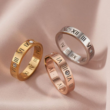 欧美热销新款钛钢戒指女罗马四钻镂空锆石情侣食指对戒指环潮饰品