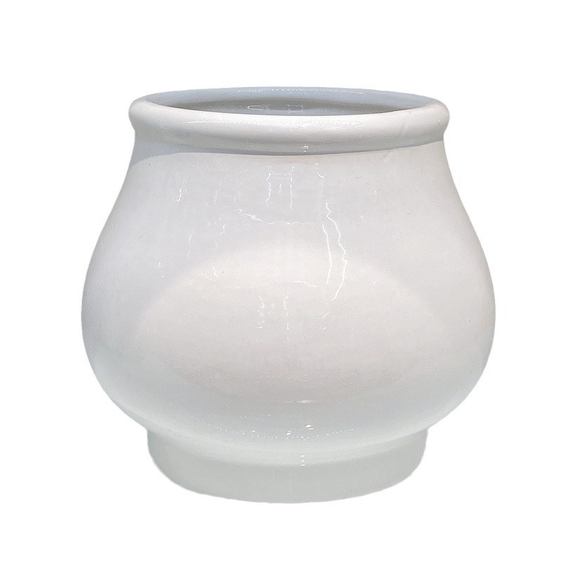Simple Cream Color Pure White Art Vase round Green Plant Pot Vase Office Flower Arrangement Decorative Bottle Flower Pot