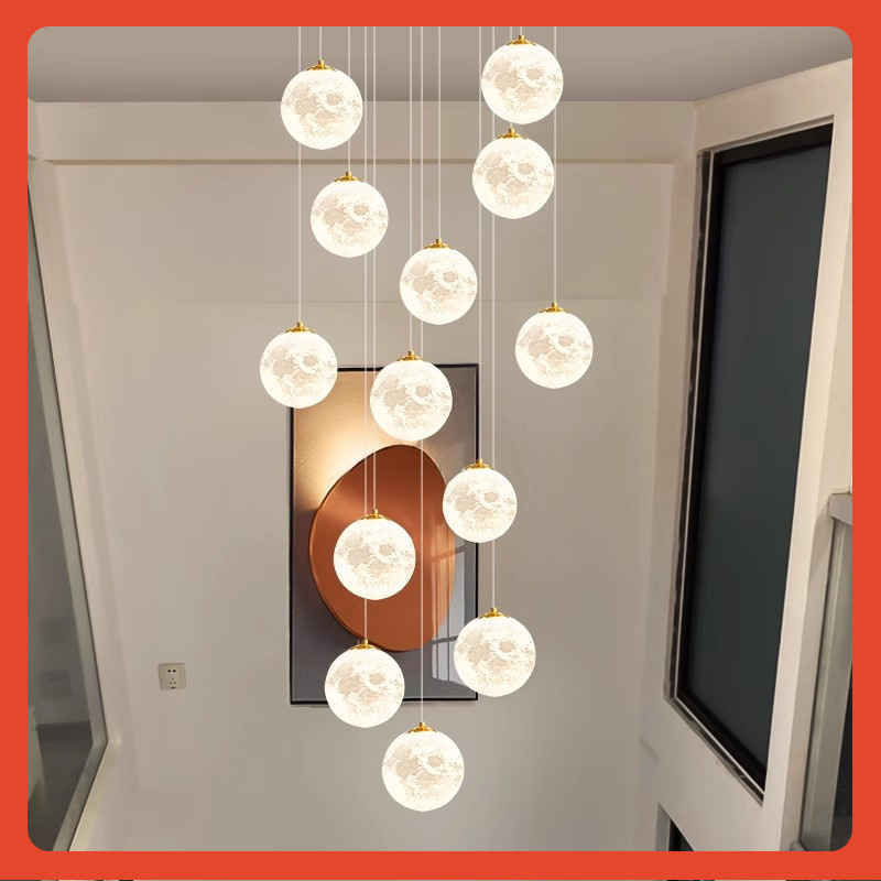 3D打印月球楼梯吊灯长吊灯复式楼楼梯间别墅氛围客厅挑空长线吊灯