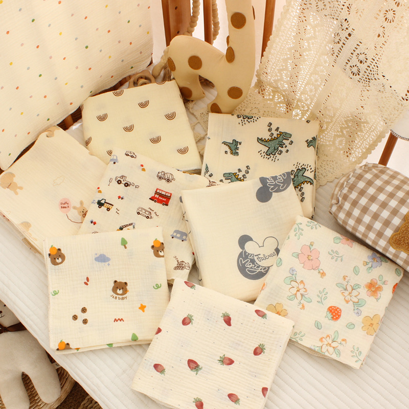 纯棉80*80婴幼包单襁褓巾ins双层纱布包巾盖毯卡通印花婴童现货批