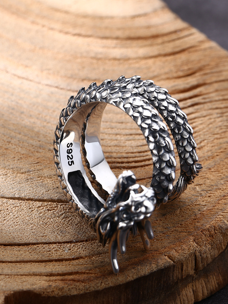 批发925纯银戒指 精工霸气龙戒指 指环开口泰银复古潮流个性饰品