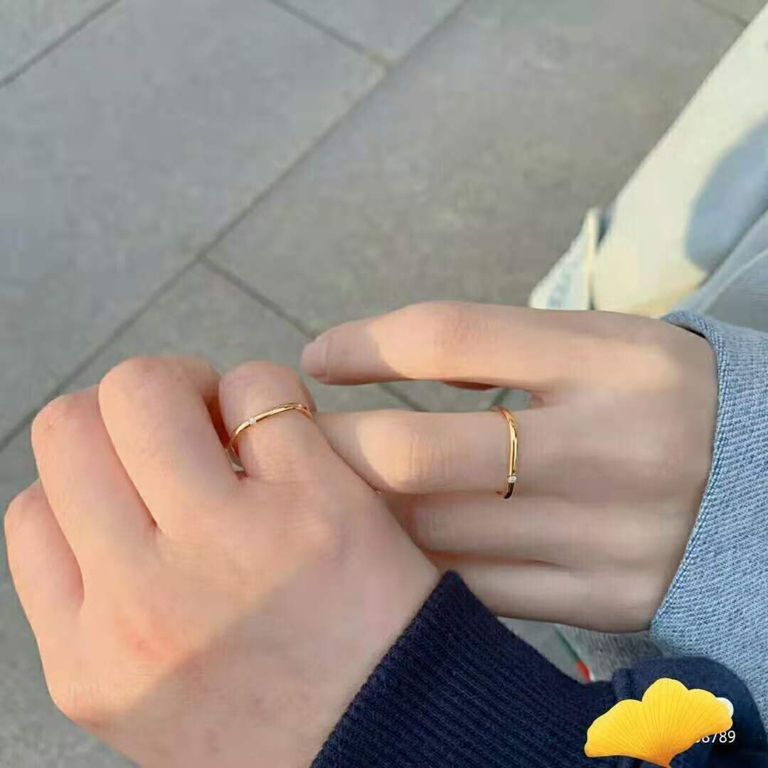 镀18k金钻石小方戒网红方形戒指女ins纯银素圈大福同款送闺蜜礼物