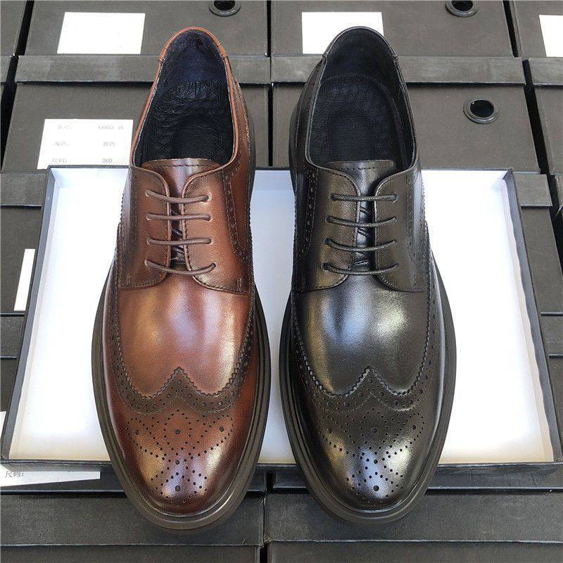 宽头布洛克花皮鞋男商务正装透气西装工作鞋男士结婚鞋-阿里巴巴