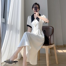 韩系温柔风连衣裙女夏季2024新款法式感气质白色拼接长款裙子