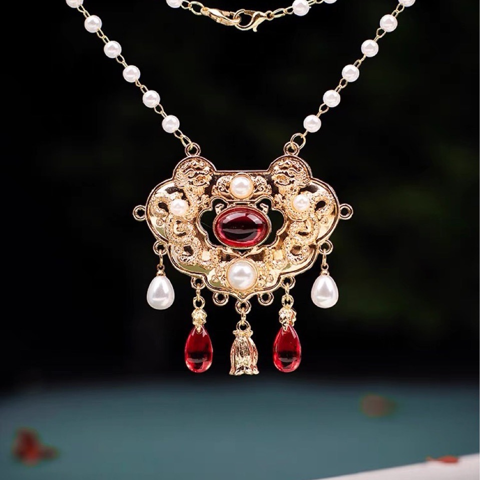 汉服配饰平安锁项链女古风同心锁手环如意金锁长命锁璎珞项圈明制