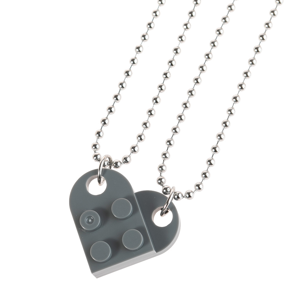 速卖通树脂爱心乐高拼图项链欧美新款可拆分情侣积木爱心吊坠项链