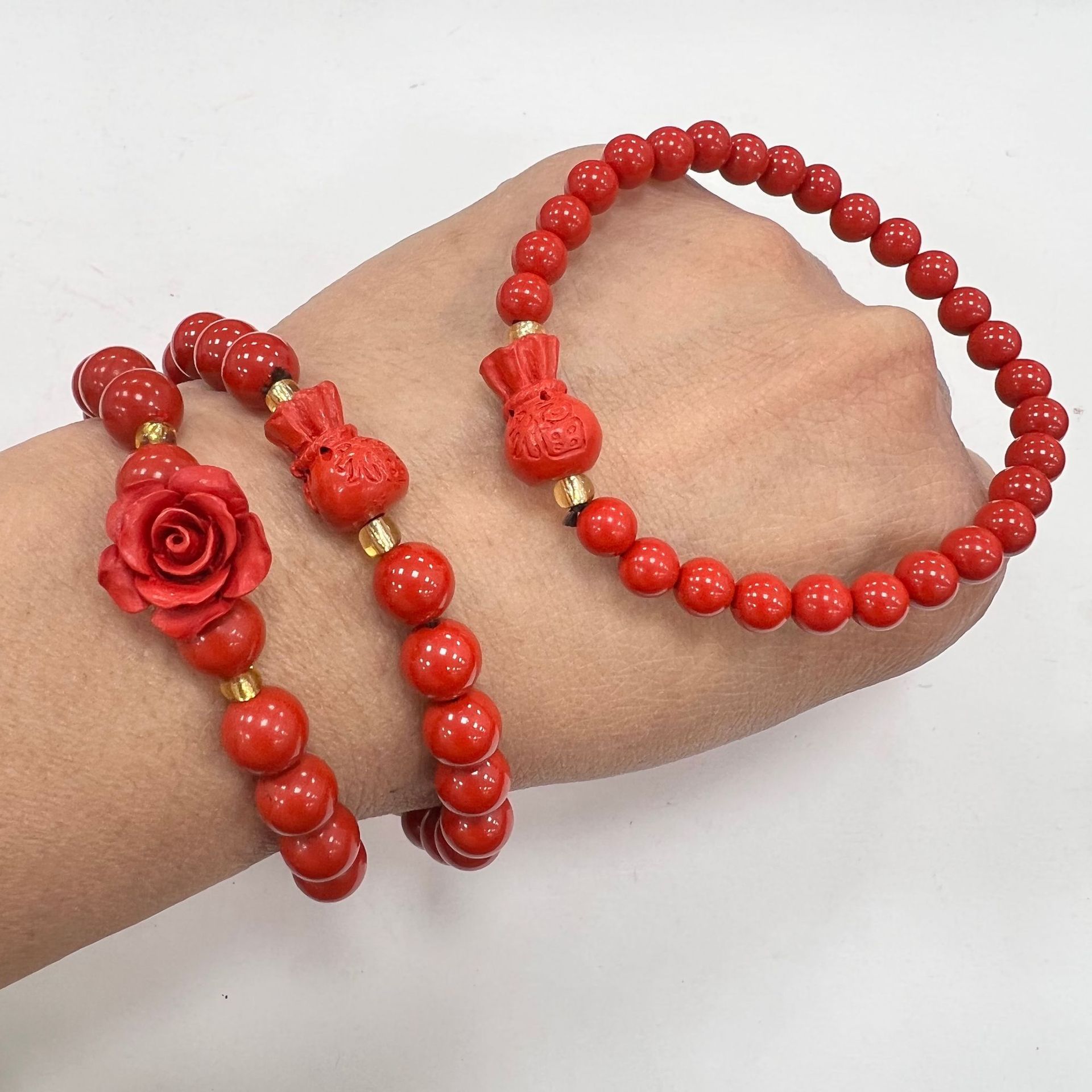 朱砂手串红砂钱袋 玫瑰花手链朱砂红砂单圈多圈手链项链男女款饰