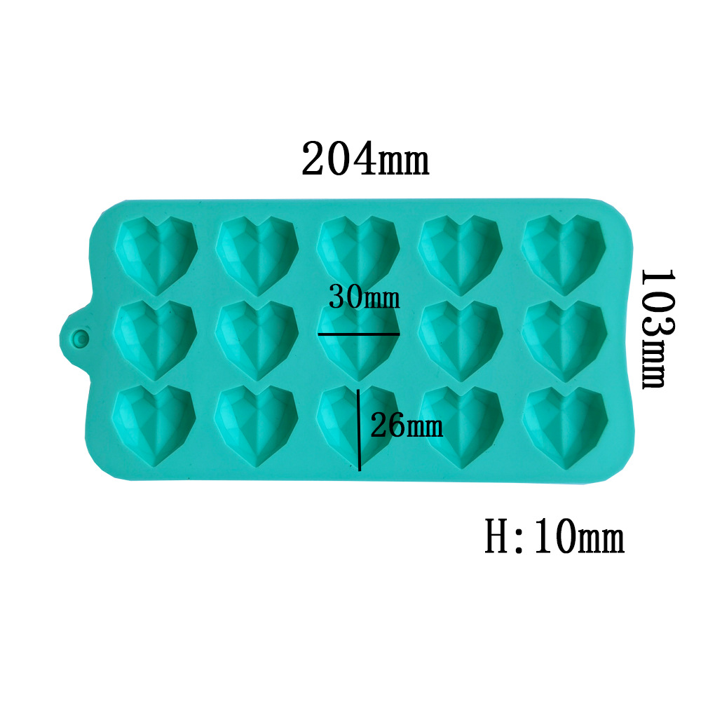 15-Piece Diamond Love Chocolate Cake Mold Non-Stick Silicone Jelly Candy Mold 3D Mold DIY