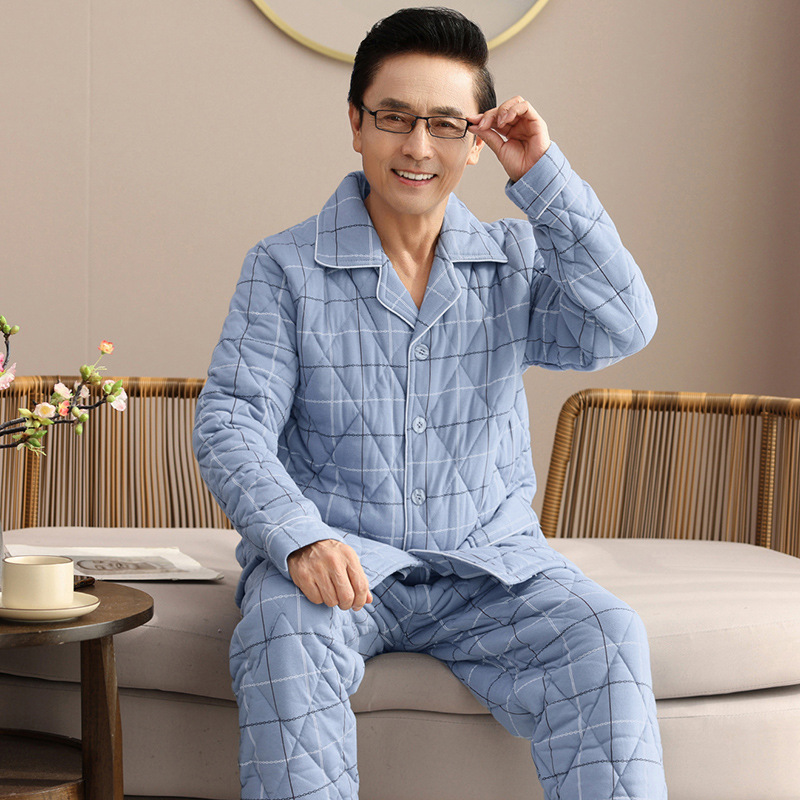 冬季睡衣男夹棉袄纯棉秋冬款中老年爸爸男士加厚保暖中年男家居服