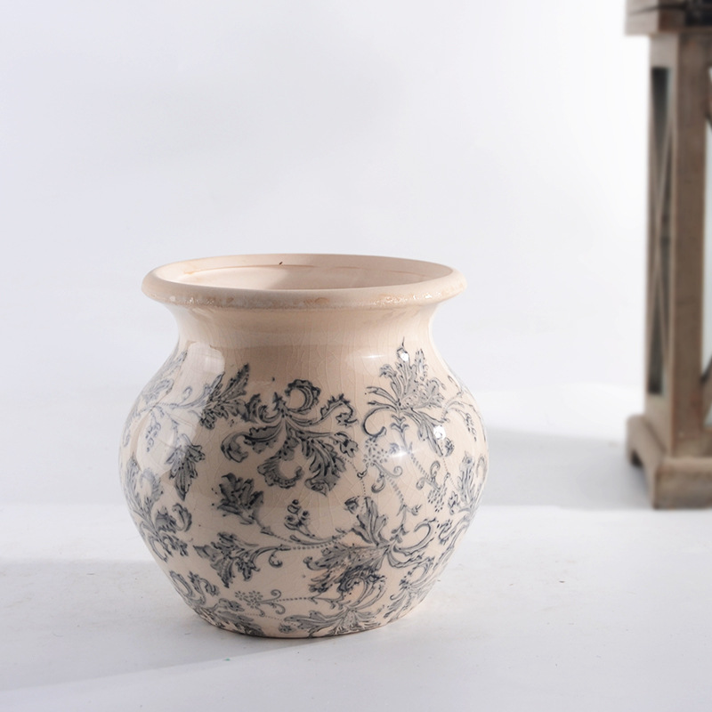 韩式复古做旧陶瓷花瓶花盆绿植盆陶花罐青花盆大口盆古典家居