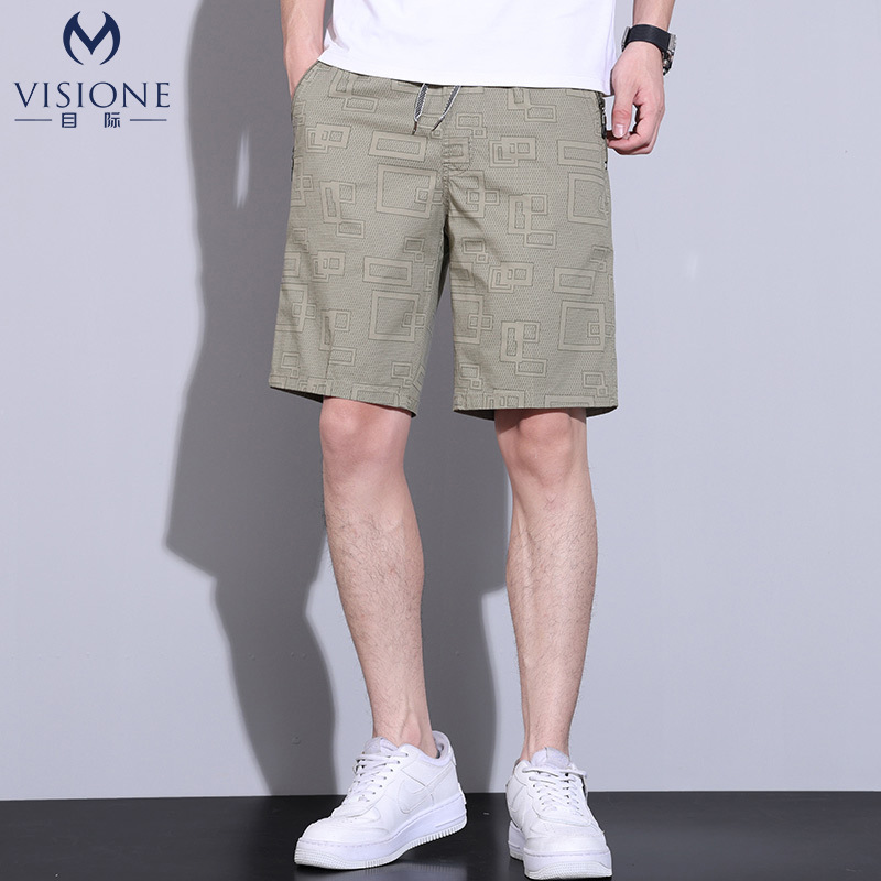 visione/目际 100%纯棉男士休闲裤2024夏季薄款沙滩裤直筒五分裤