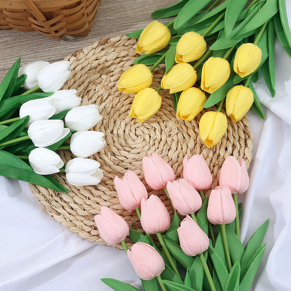 Mini Pu Feel Tulip Artificial Flower Wedding Home Furnishing Decorative Fake Flower Decoration Photography Props Flower Arrangement Bouquet