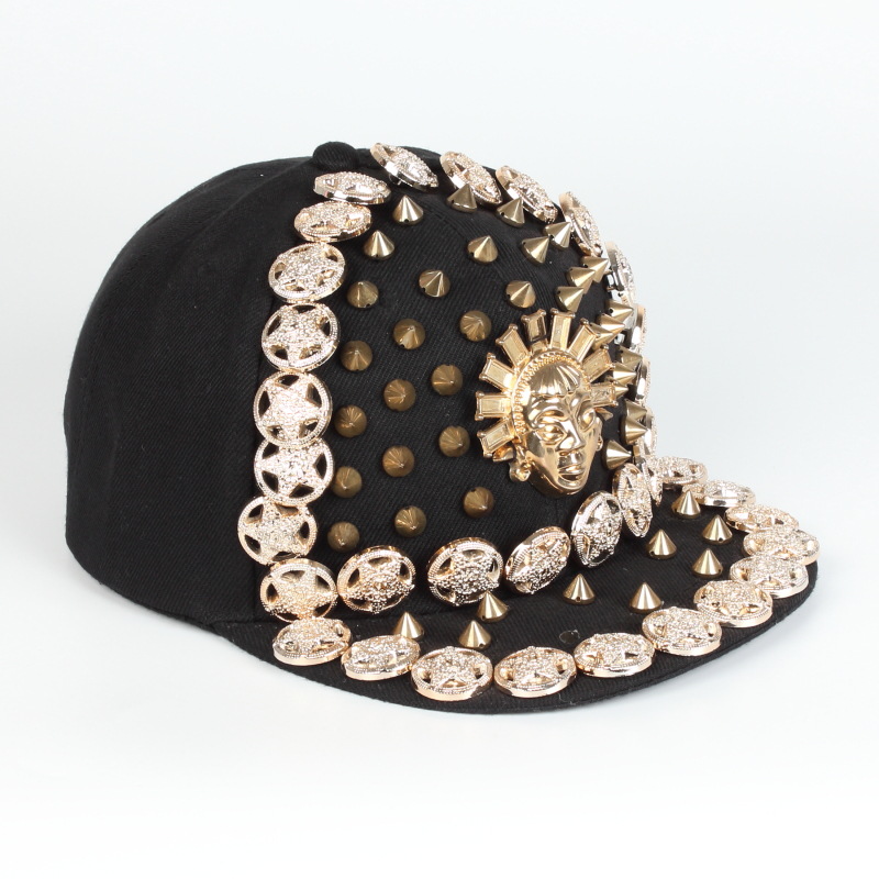 创意棒球帽朋克皇冠工铆钉帽子欧美风夜店嘻哈帽钮扣街舞帽