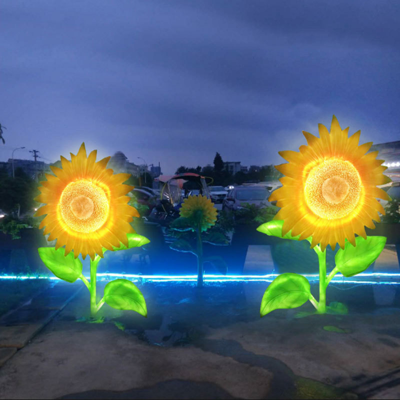 玻璃钢花朵雕塑摆件公园主题装饰灯景区户外别墅花园向日葵景观灯