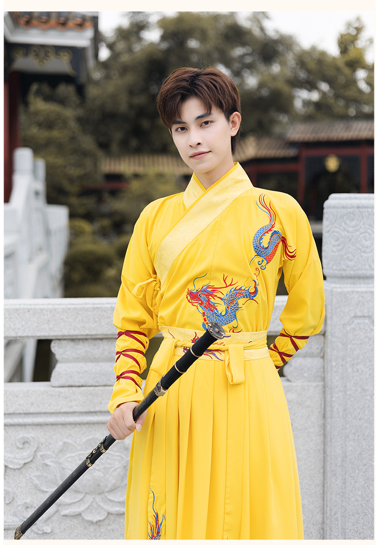 9019黄色龙袍网红三件套男士中国风潮流汉服男剧本杀表演唐装古风