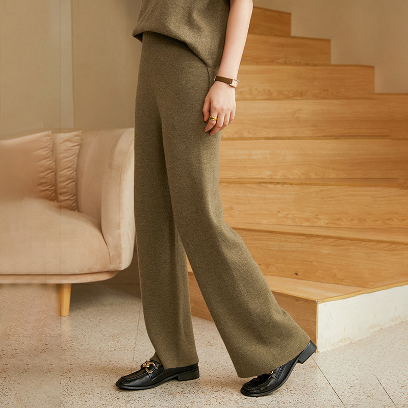 阔腿裤女100%纯山羊绒裤外穿秋冬高腰垂感直筒裤宽松显瘦休闲裤子