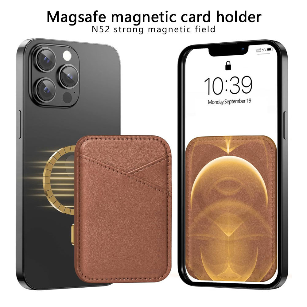 跨境适用Magsafe磁吸卡包三星S25苹果手机通用皮革PU强磁磁吸卡套