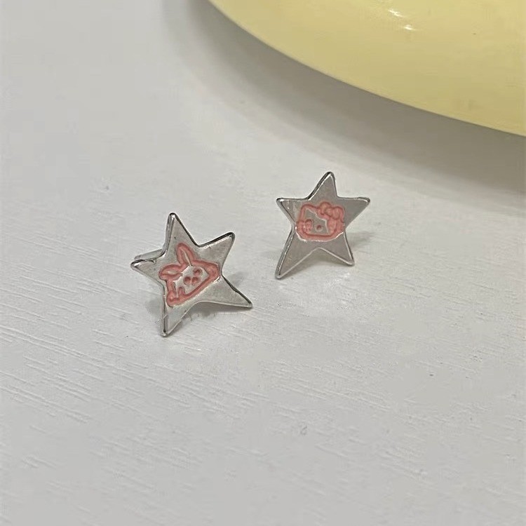 小众设计卡通伊甸园系列~哑光银星星涂鸦猫咪兔子少女9